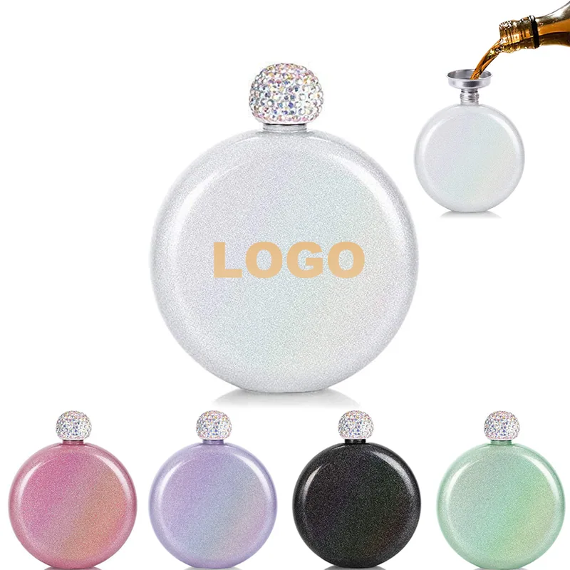 5 oz Round Stainless Steel Flask with Decorative Cap