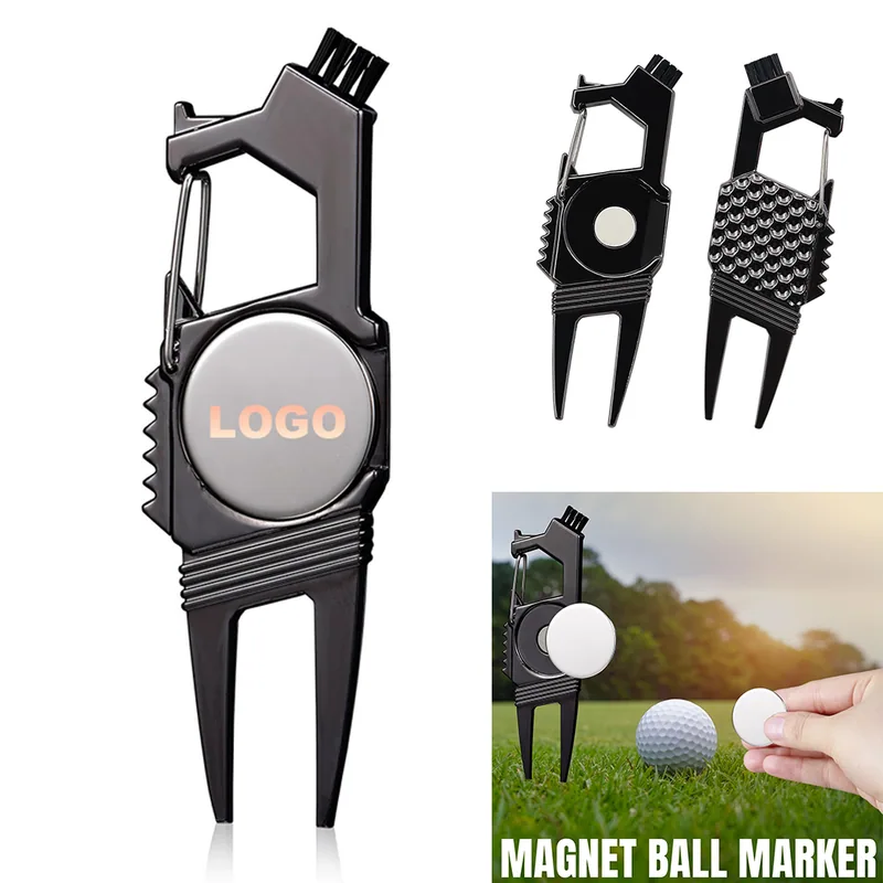 Golf Divot Tool with Magnetic Marker and Brush