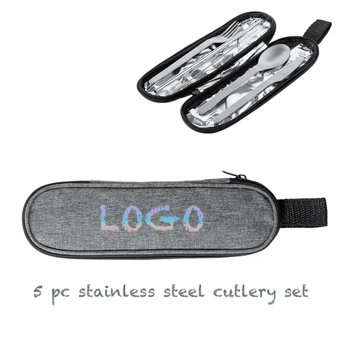Five-Piece Steel Cutlery Set in Zipper Case
