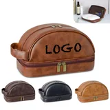 Double-Zip PU Leather Toiletry Bag