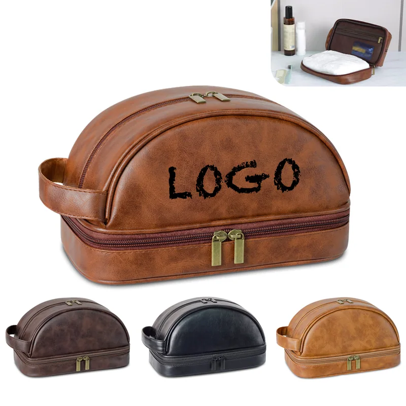 Double-Zip PU Leather Toiletry Bag