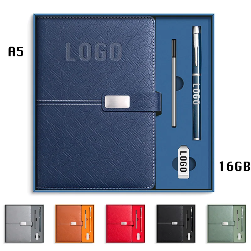 A5 PU Notebook Gift Set with Pen and USB Drive