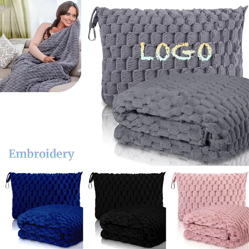 60-Inch Flannel Blanket with Zip Pouch