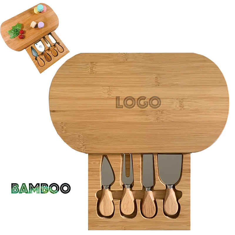 Bamboo Cheese Board with Drawer and Knife Set