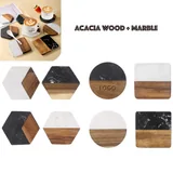 4-Inch Acacia and Marble Coaster