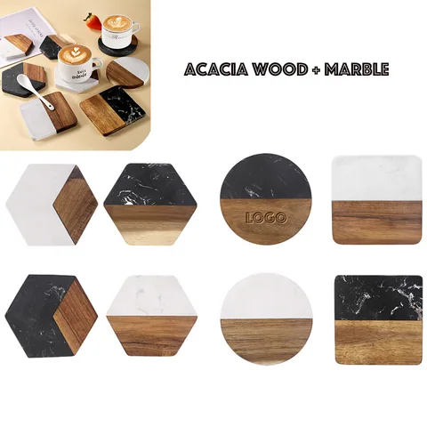 4-Inch Acacia and Marble Coaster