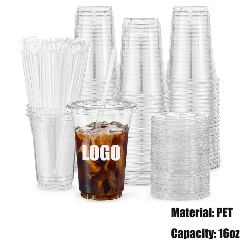 16 oz Clear PET Cup with Lid and Straw