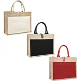 Jute Tote with Canvas Pocket and Cotton Handles — view 3