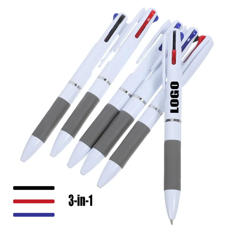 Three-Color Retractable Pen with Rubber Grip
