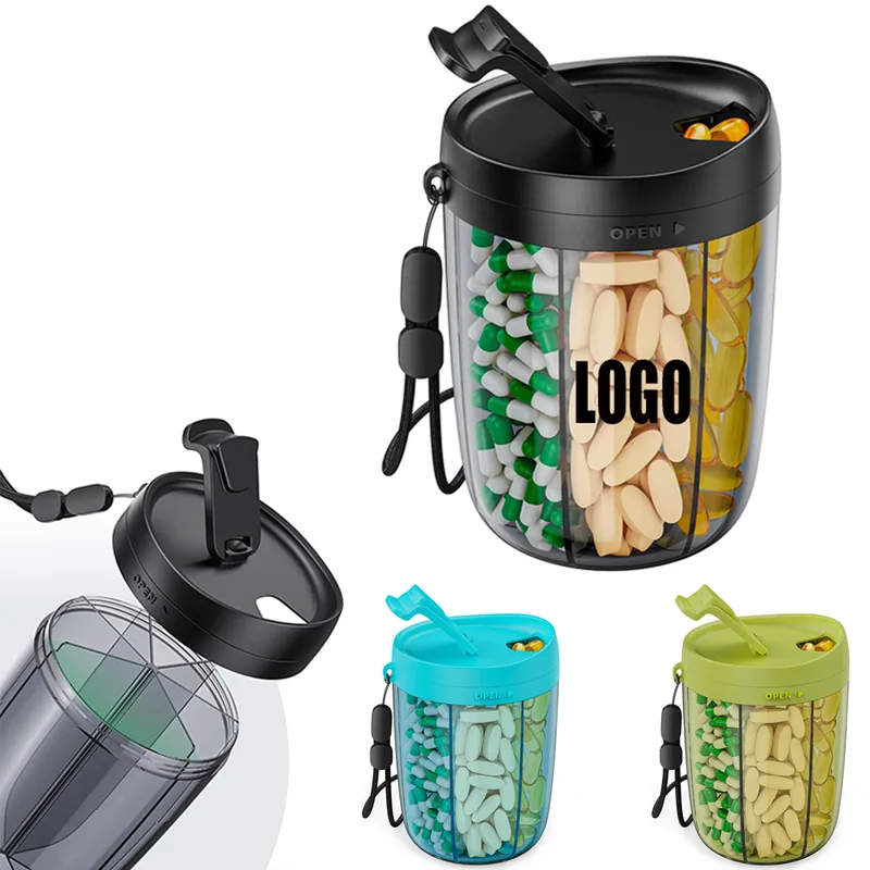 Compartment Pill Organizer Cup with Wrist Strap
