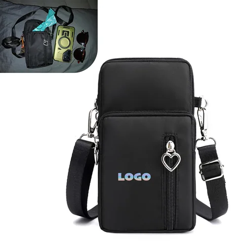Nylon Phone Bag with Multiple Zipper Pockets