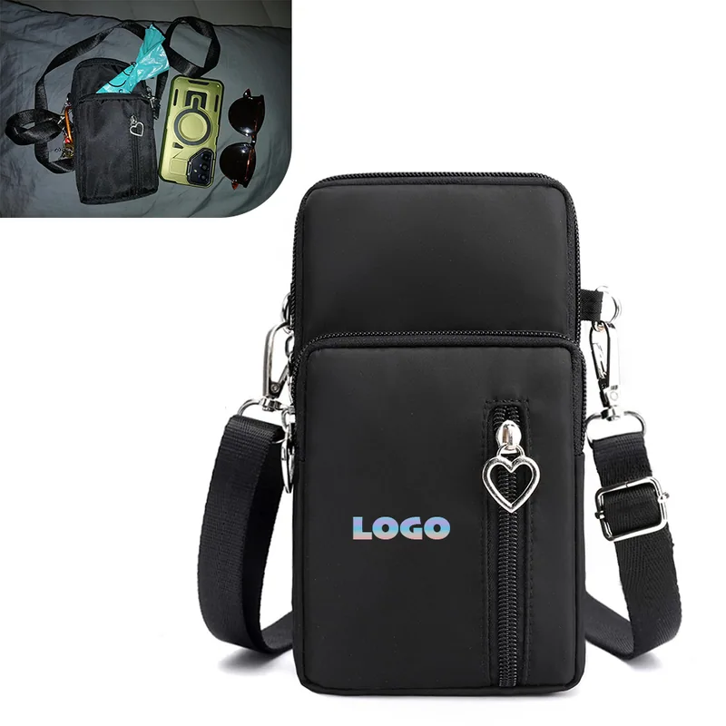 Nylon Phone Bag with Multiple Zipper Pockets