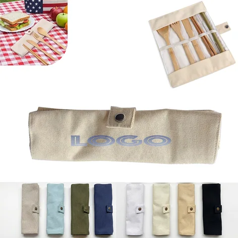 Bamboo Cutlery Set with Canvas Pouch
