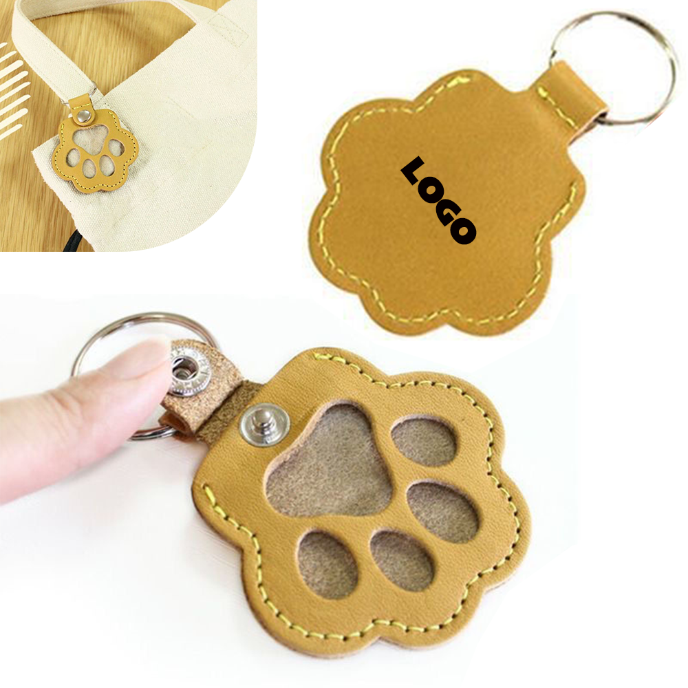 Paw-Shaped PU Leather Pet Fur Keepsake Keychain