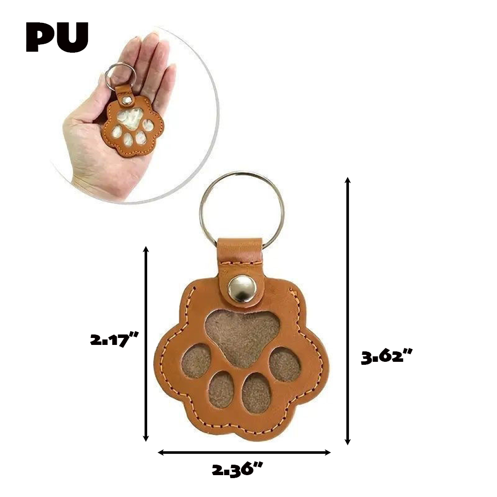 Paw-Shaped PU Leather Pet Fur Keepsake Keychain — view 2