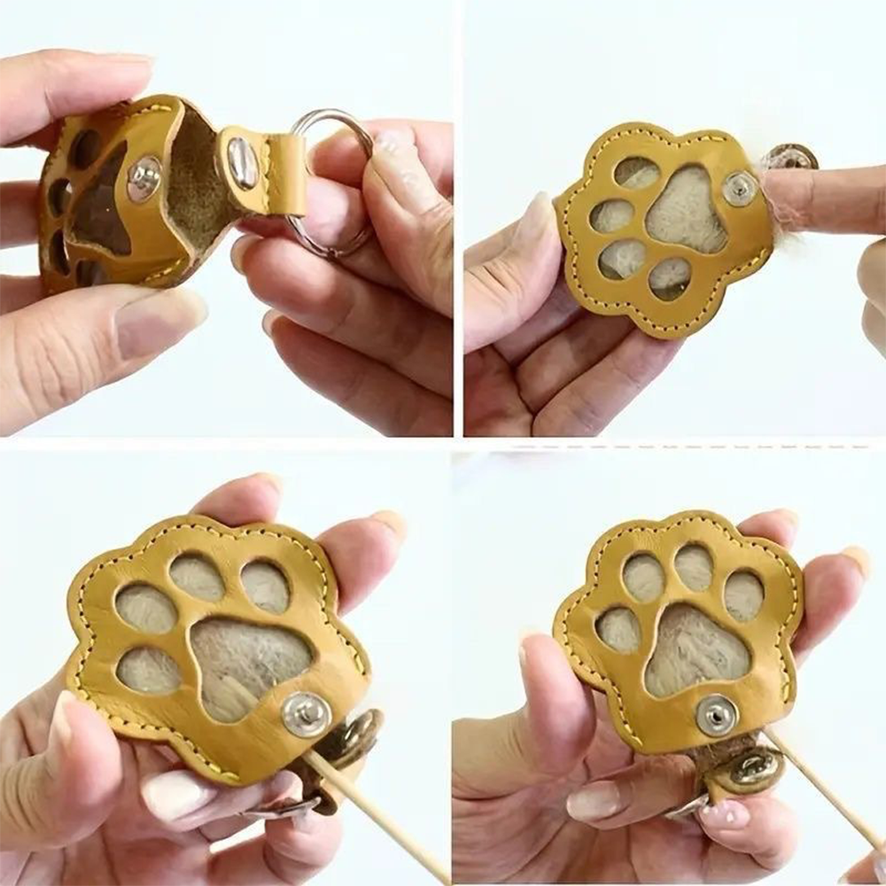 Paw-Shaped PU Leather Pet Fur Keepsake Keychain — view 3