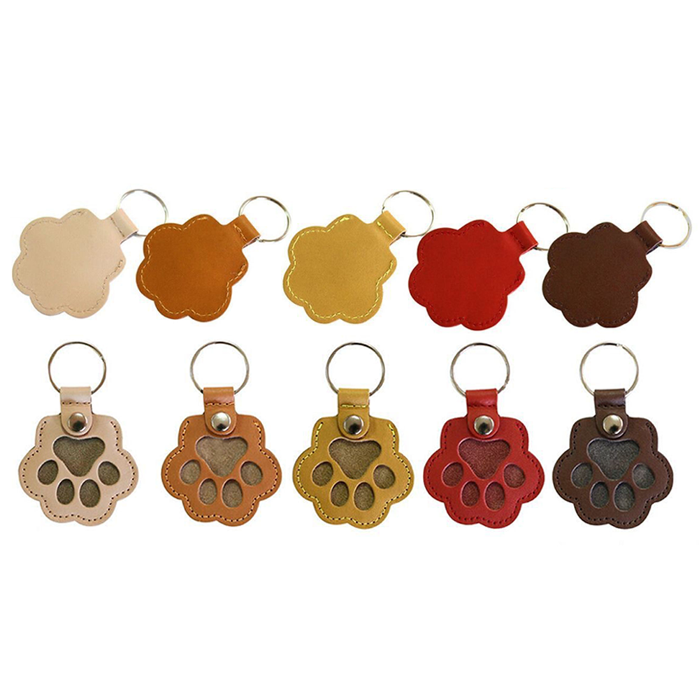 Paw-Shaped PU Leather Pet Fur Keepsake Keychain — view 4