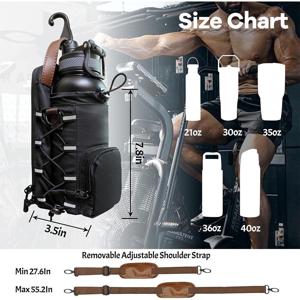 8-inch Magnetic Nylon Multi-Pocket Water Bottle Carrier Bag — view 2