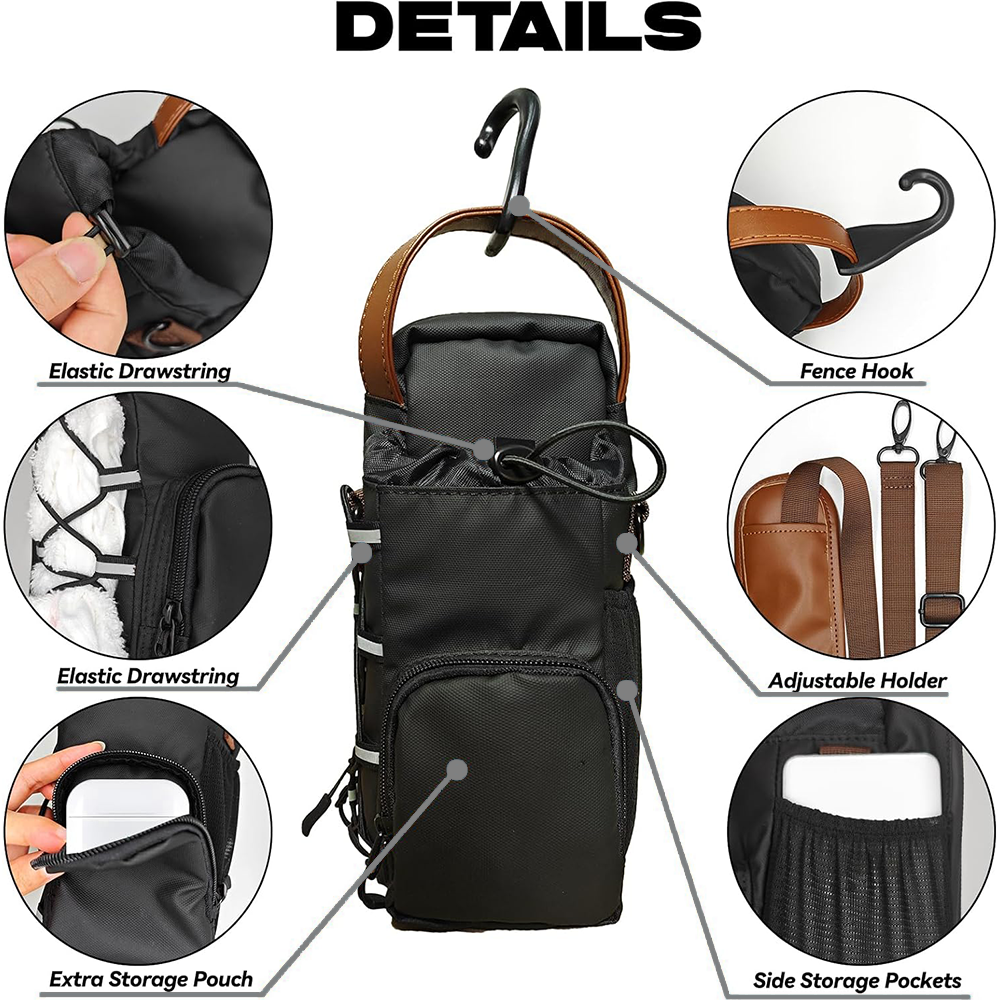 8-inch Magnetic Nylon Multi-Pocket Water Bottle Carrier Bag — view 3