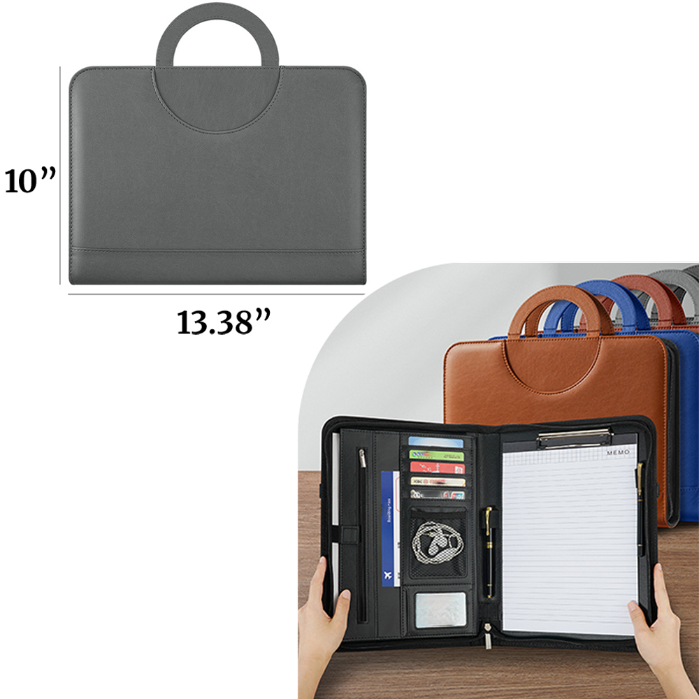 A4 Sleek Zippered PU Leather Organizer Padfolio — view 2