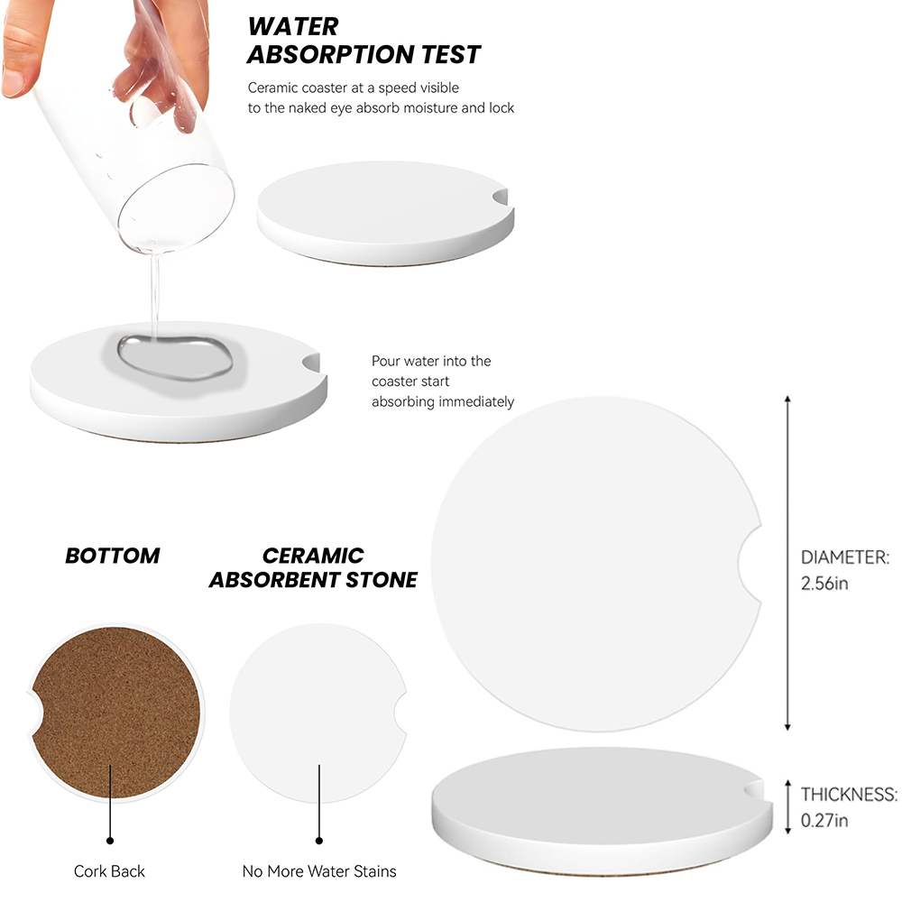 Round-Notch Ceramic Absorbent Car Cup Holder Coaster — view 2