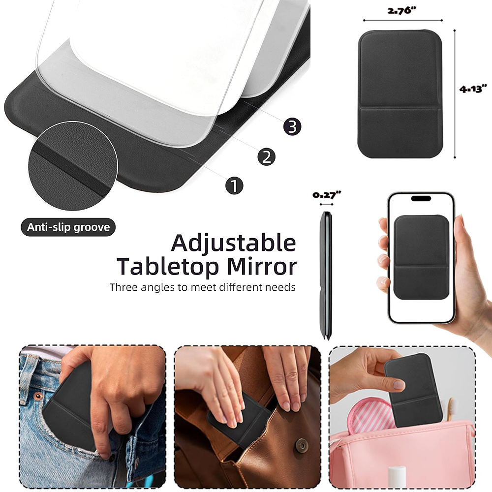Foldable Anti-Slip Groove Tabletop Mirror — view 2