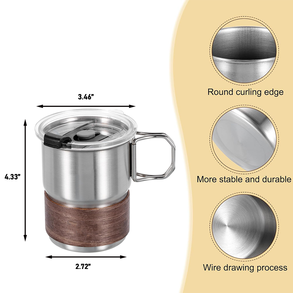 16 oz Stainless Steel Camping Mug with Wooden Sleeve — view 2