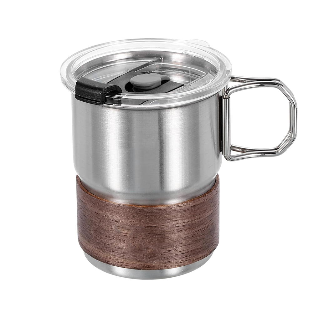 16 oz Stainless Steel Camping Mug with Wooden Sleeve — view 3