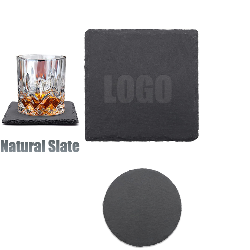 4-inch Custom Natural Black Slate Coaster